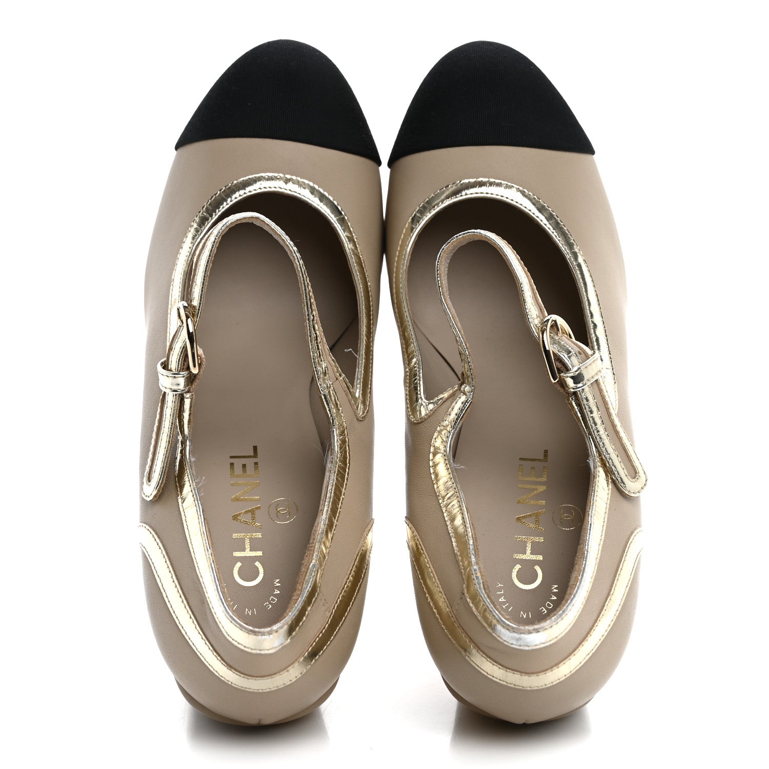 Chanel Lambskin Metallic Grosgrain Cap Toe Mary Jane Platform Pumps 41  Gold 2 of 13