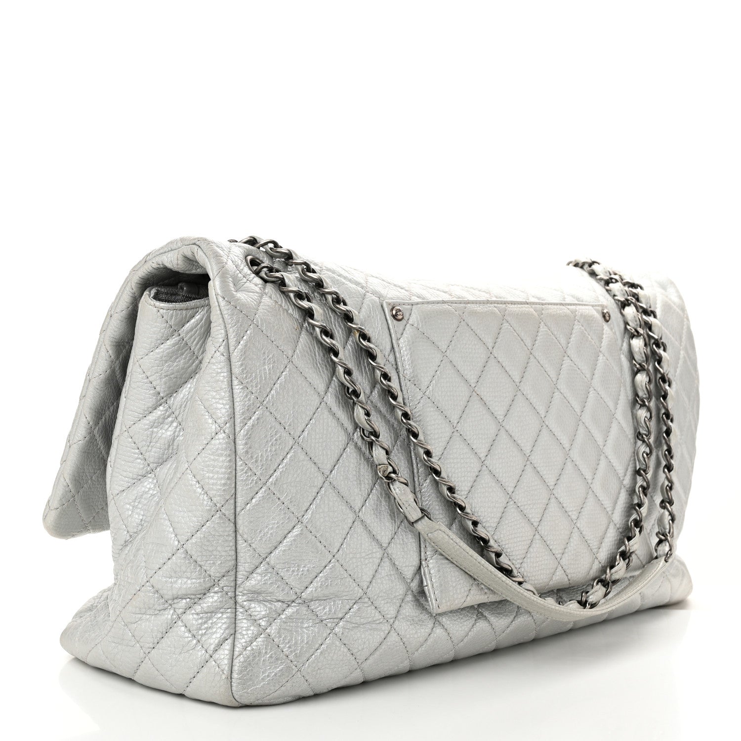 Chanel Metallic Calfskin Quilted XXL Travel Flap Bag Silver 3 of 10