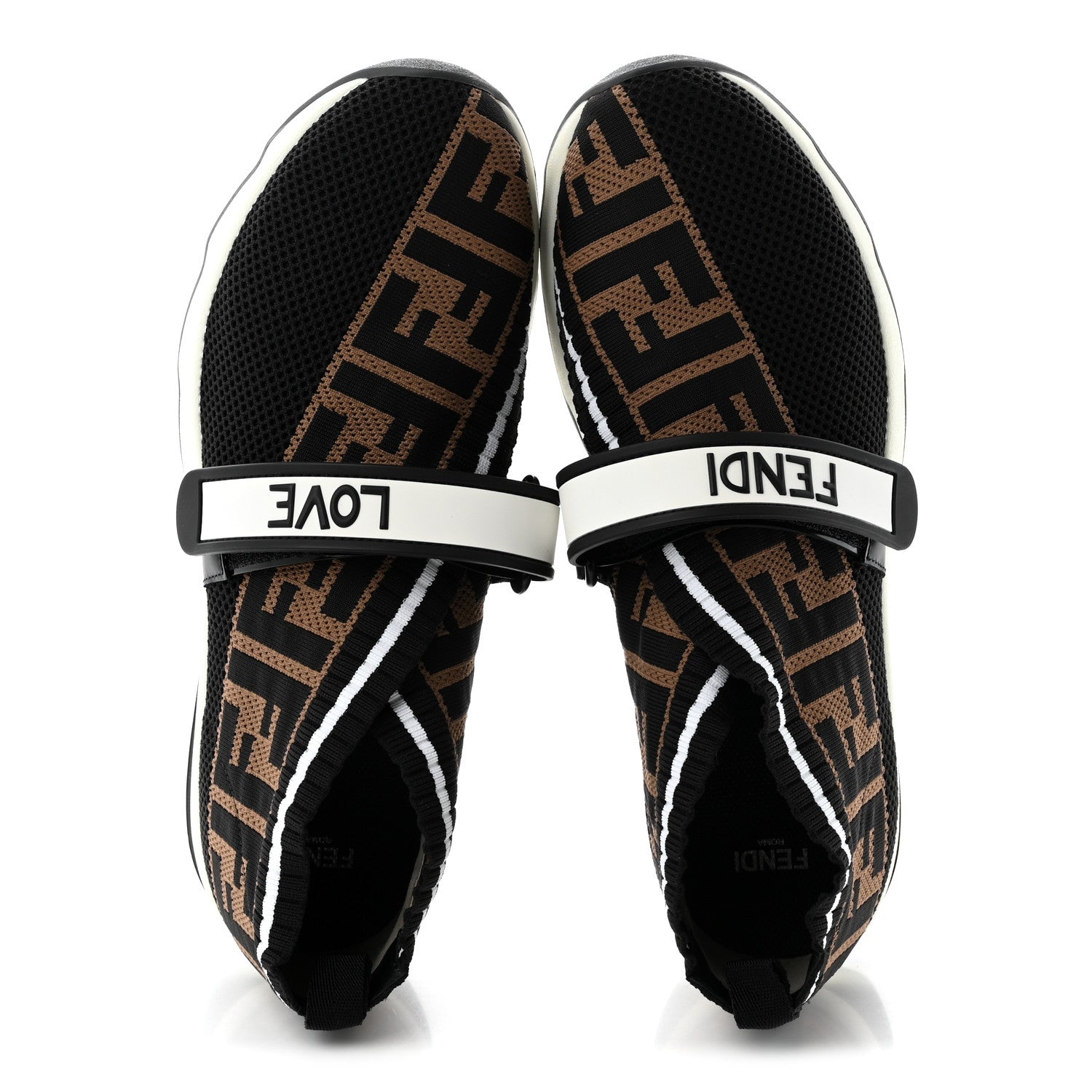 Fendi Stretch Yarn FF Stiff Band Rockoko Sneakers 39 Black White Tobacco 5 of 9
