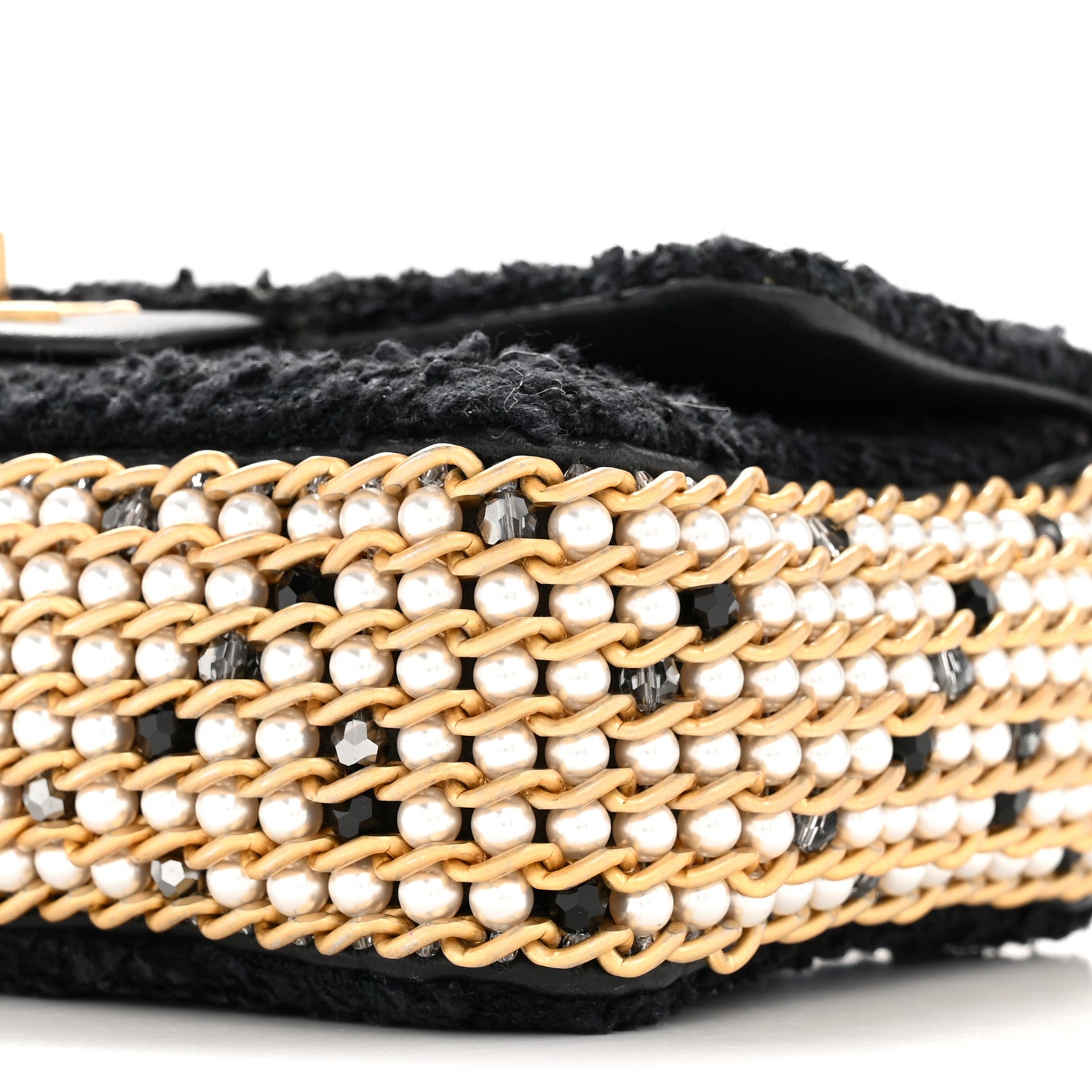 Chanel Tweed Quilted Mini Side Pearl Flap Bag Black 28 of 37