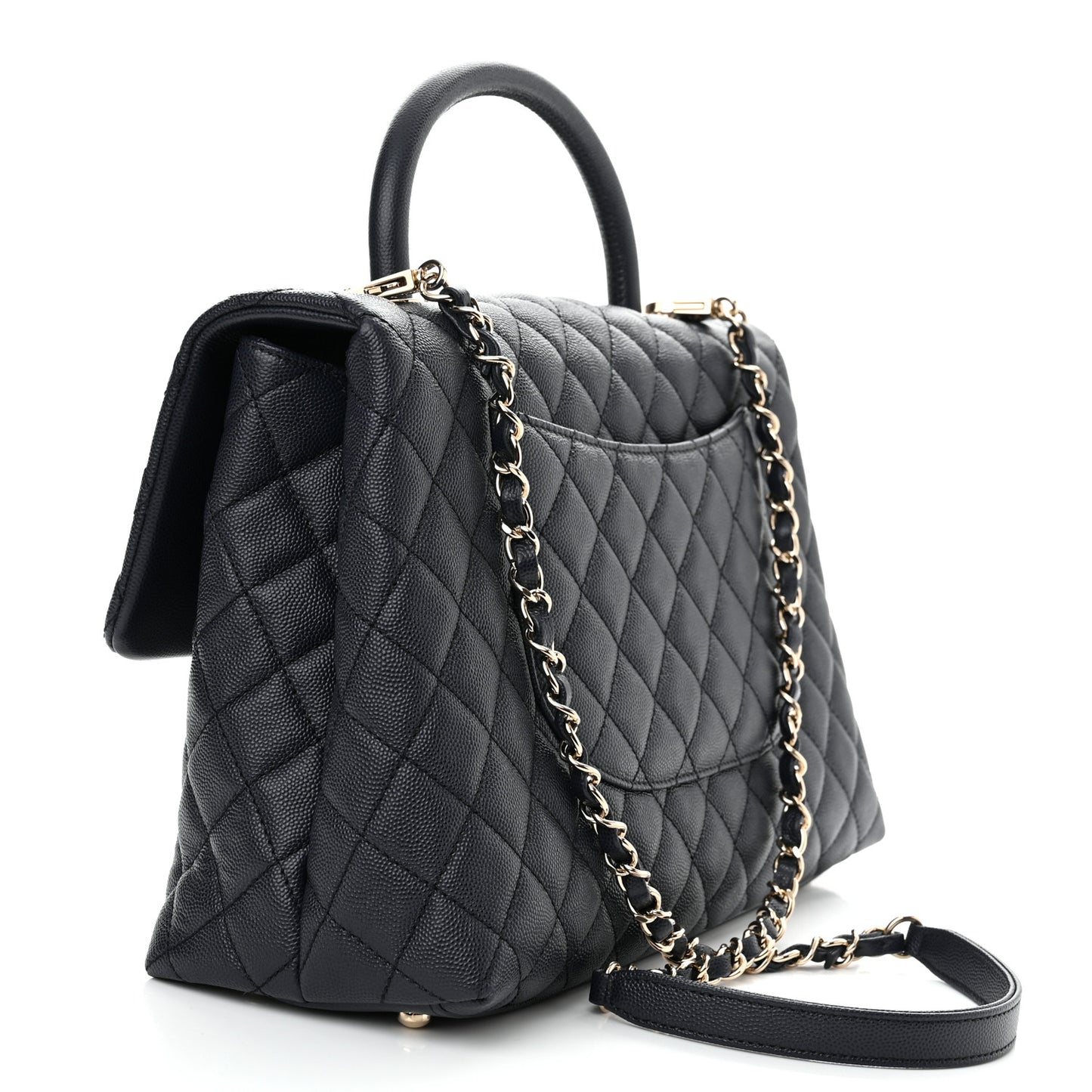 Caviar Quilted Medium Coco Handle Flap Navy Blue