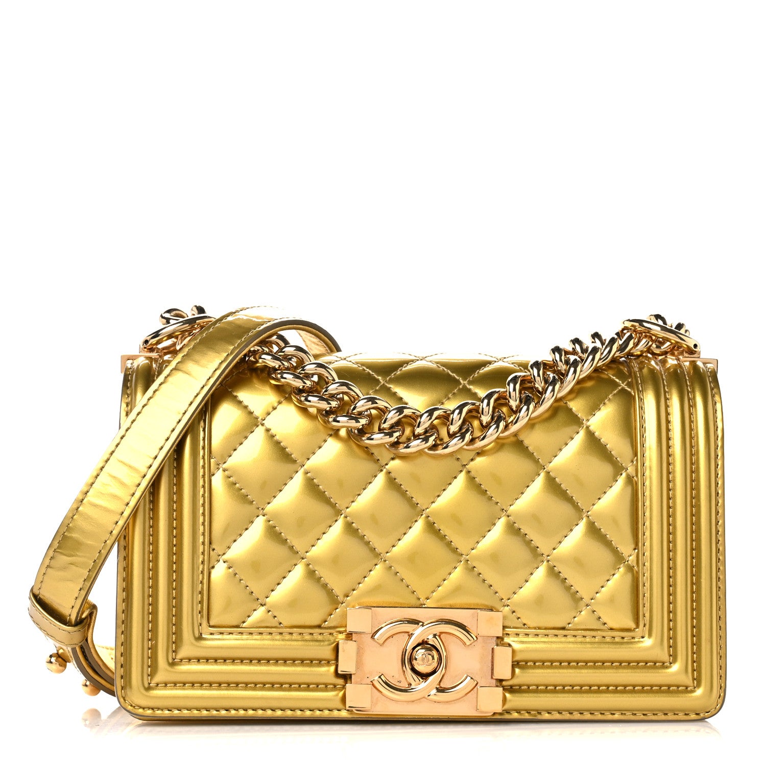 Chanel Metallic Patent Calfskin Quilted Small Boy Flap Gold 1 of 10