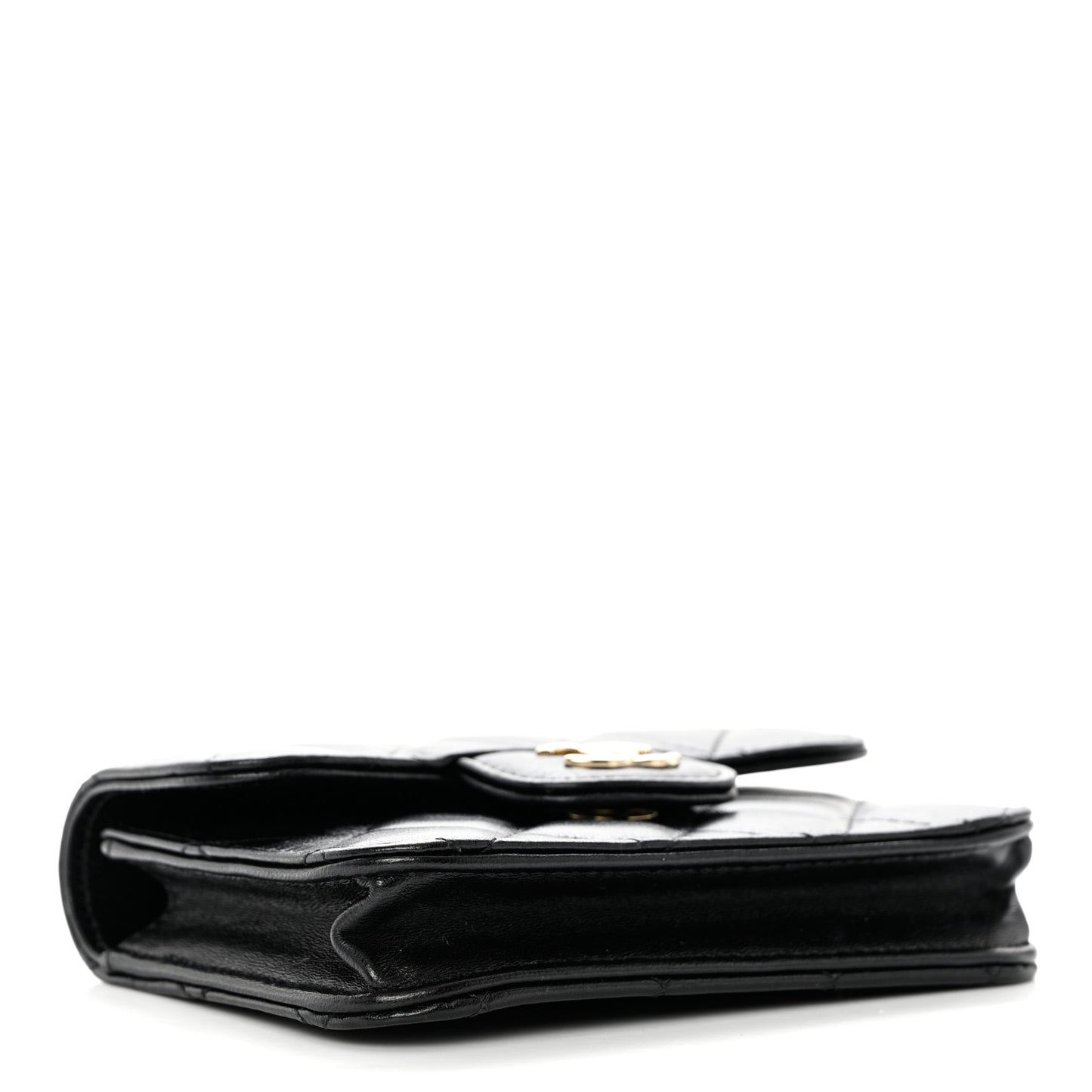 Lambskin Quilted Top Handle Flap Coin Purse With Chain Black