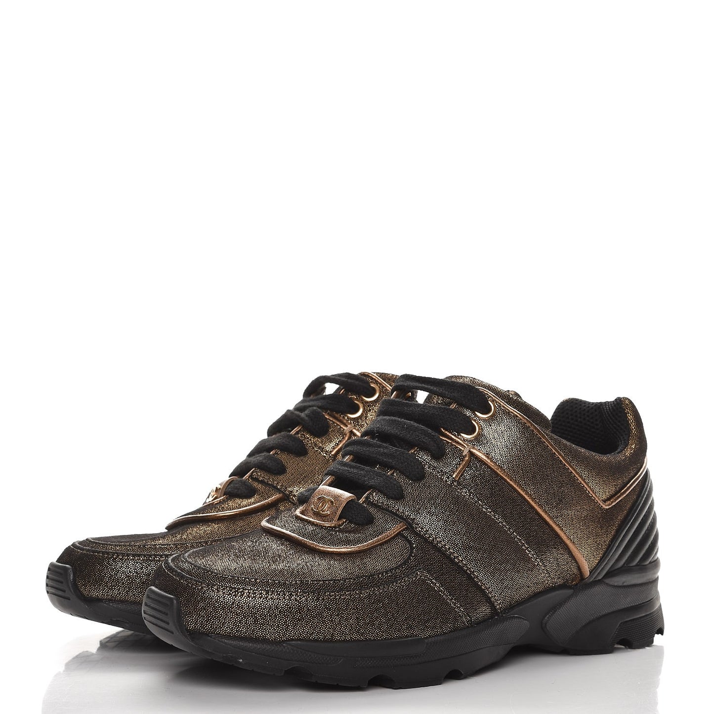 Fabric Calfskin CC Sneakers 36.5 Golden Brown