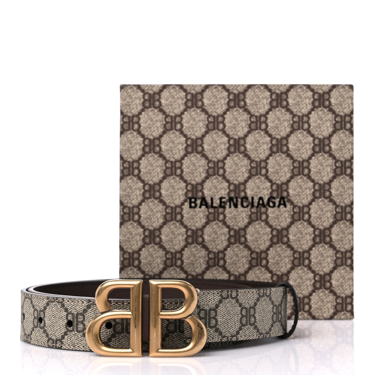 X BALENCIAGA BB Supreme Monogram Belt 80 32 Beige Ebony