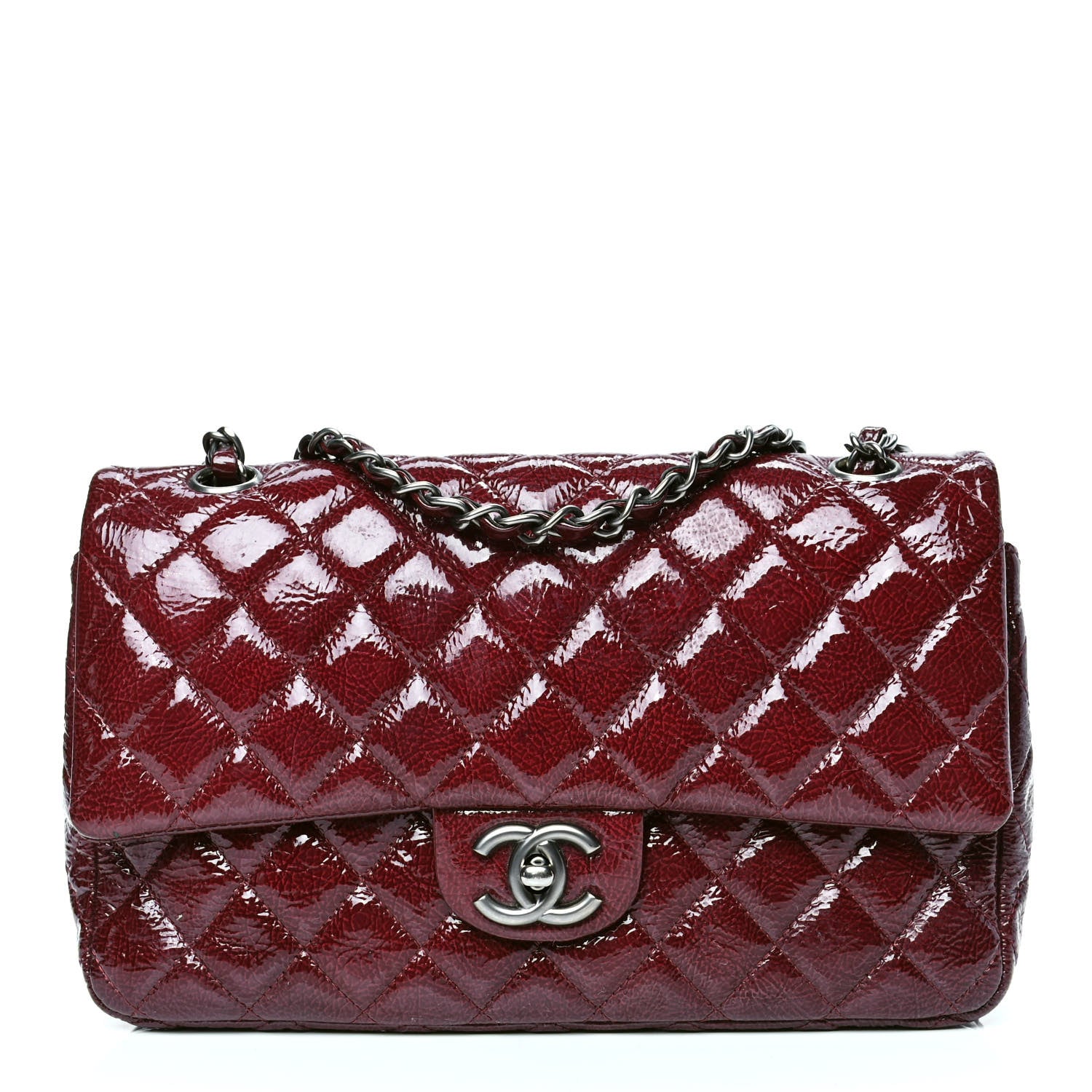 Chanel Crinkled Patent Quilted Medium Double Flap Dark Red 1 of 4