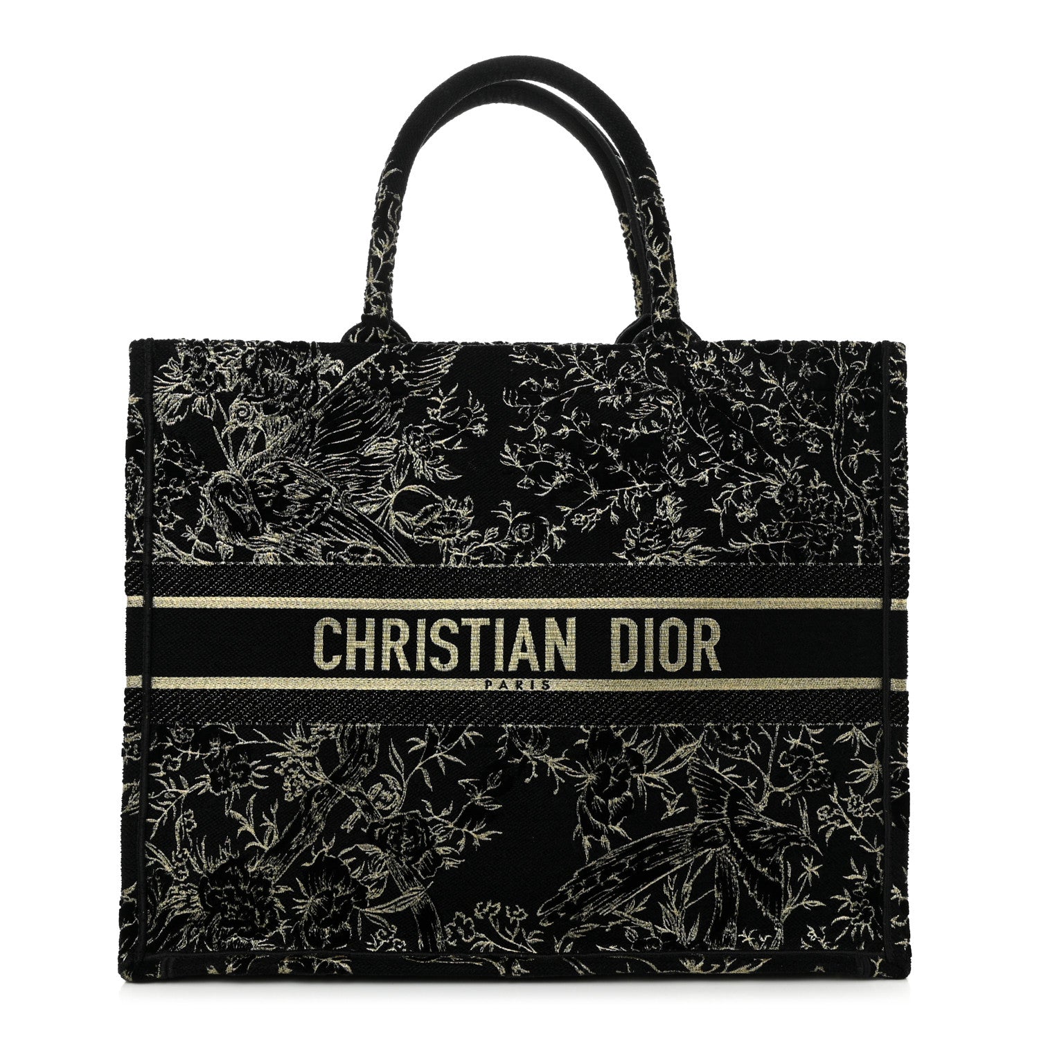 Christian Dior Velvet Jardin d'Hiver Embroidered Large Book Tote Black Gold 1 of 10