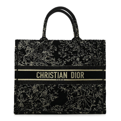 Christian Dior Velvet Jardin d'Hiver Embroidered Large Book Tote Black Gold 1 of 10