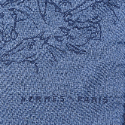 Hermes Cashmere Silk Whispering Horses Echarpe Muffler Mediterranee Indigo 4 of 5