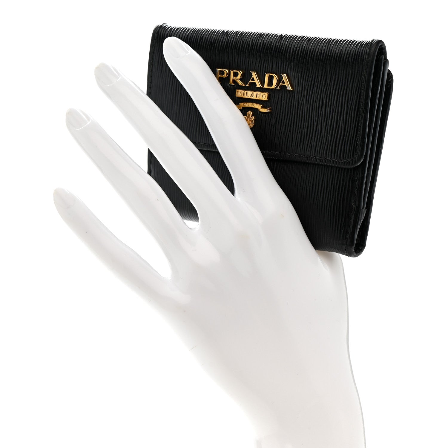 Prada Vitello Move Metal Bi-Fold Wallet Black 2 of 12