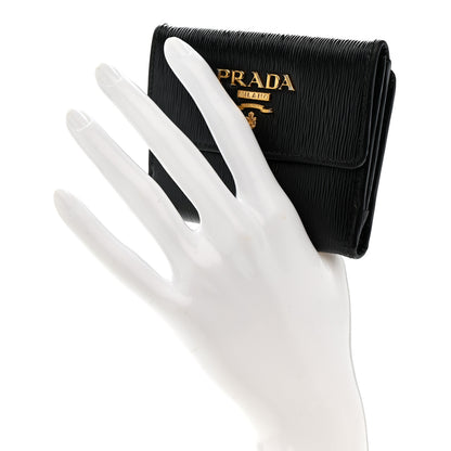 Prada Vitello Move Metal Bi-Fold Wallet Black 2 of 12