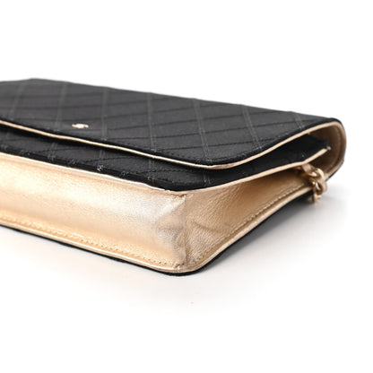 Chanel Satin Diamond Stitch Wallet On Chain WOC Black Gold 7 of 12