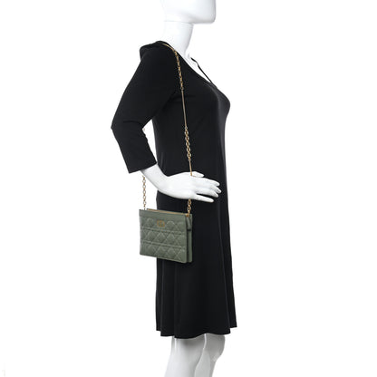 Christian Dior Calfskin Cannage Caro Zipped Pouch With Chain Cedar Green 2 of 10