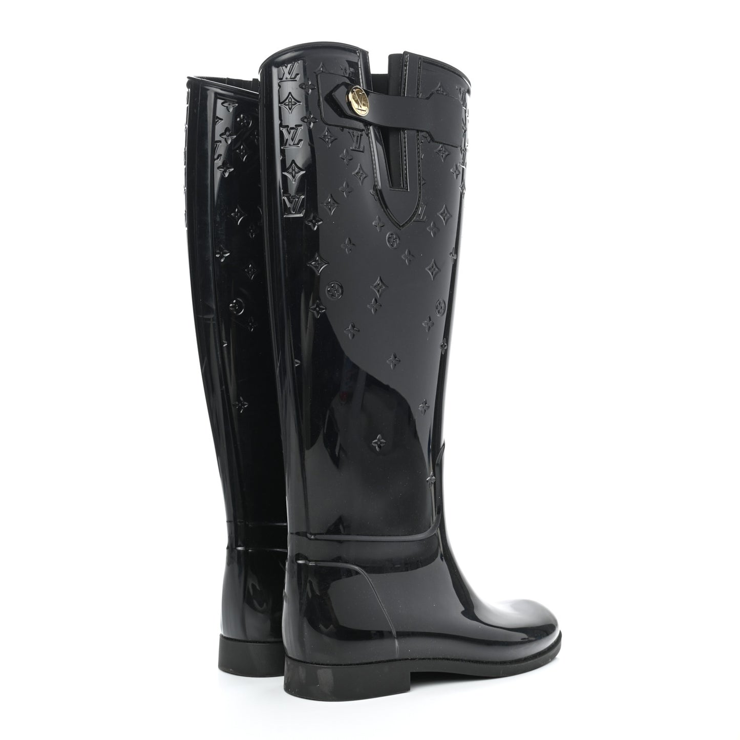 Rubber Embossed Monogram Drops High Boots 36 Black