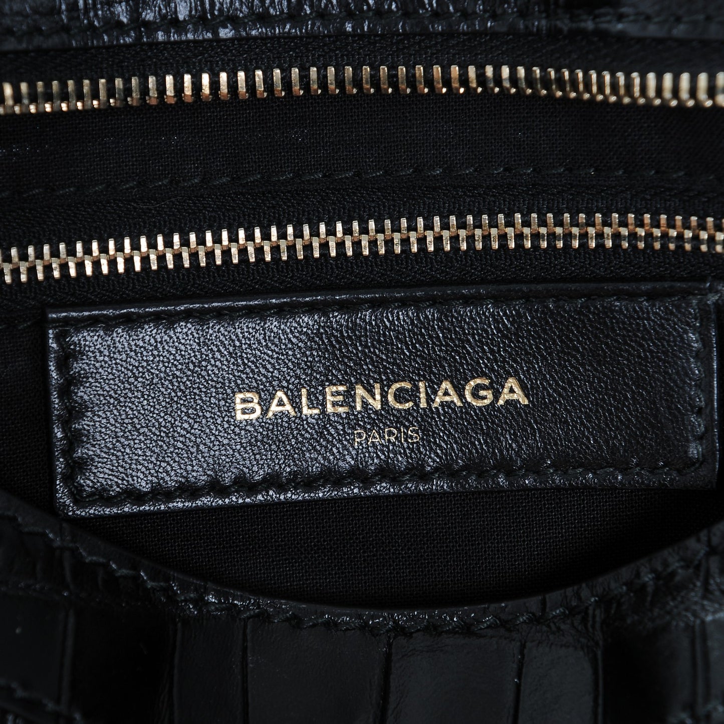 Calfskin Crocodile Embossed Giant 12 Gold Hardware City Black