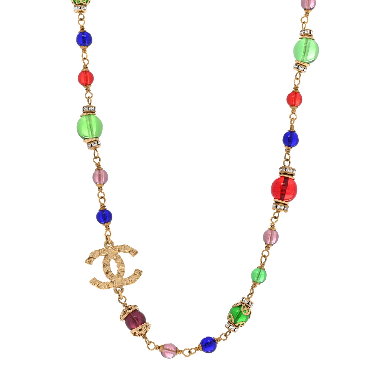 Chanel Beaded Crystal CC Necklace Gold Multi 1 of 7