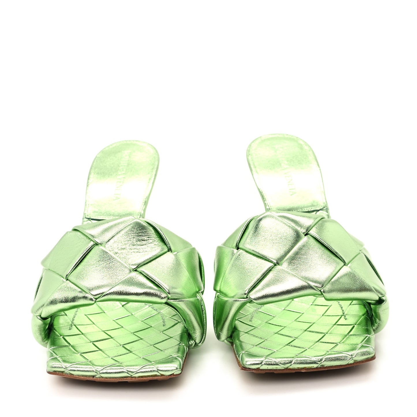 Metallic Nappa Maxi Reflection Weave Lido 90mm Mule Sandals 39 Pistachio