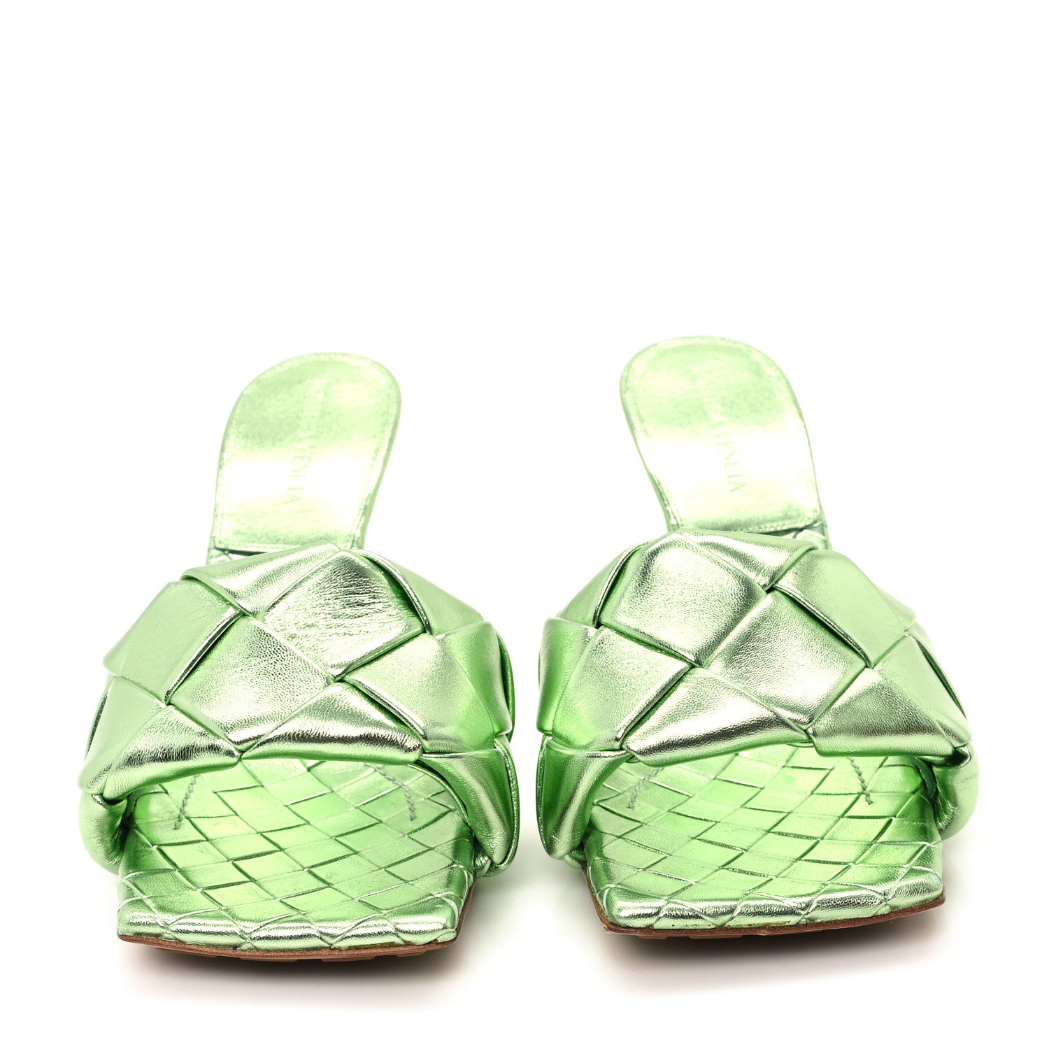 Bottega Veneta Metallic Nappa Maxi Reflection Weave Lido 90mm Mule Sandals 39 Pistachio 3 of 8