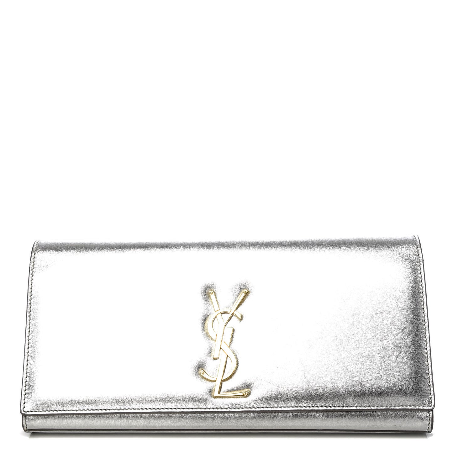 Textured Metallic Calfskin Classic Monogram Cassandre Clutch Silver