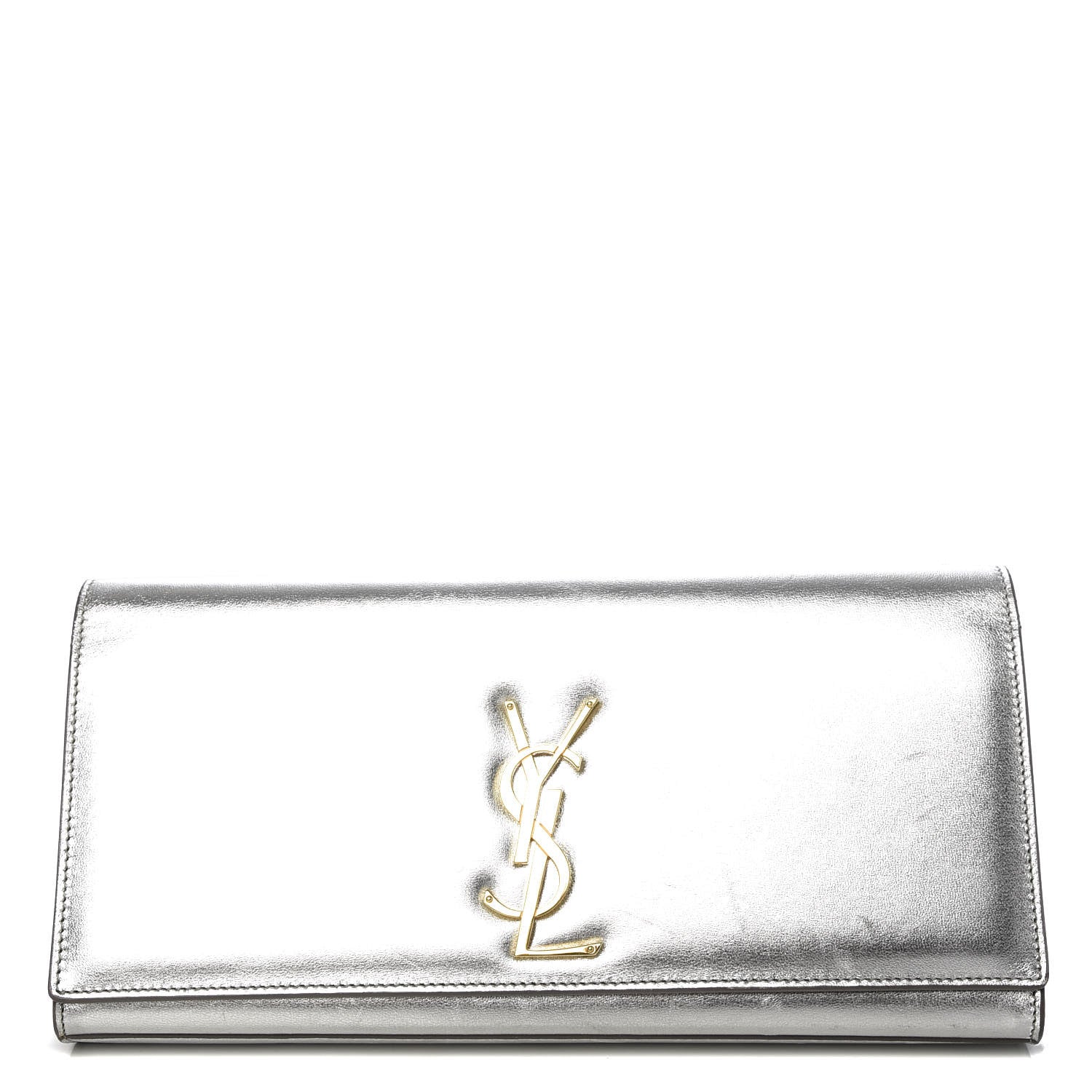 Saint Laurent Textured Metallic Calfskin Classic Monogram Cassandre Clutch Silver 1 of 7