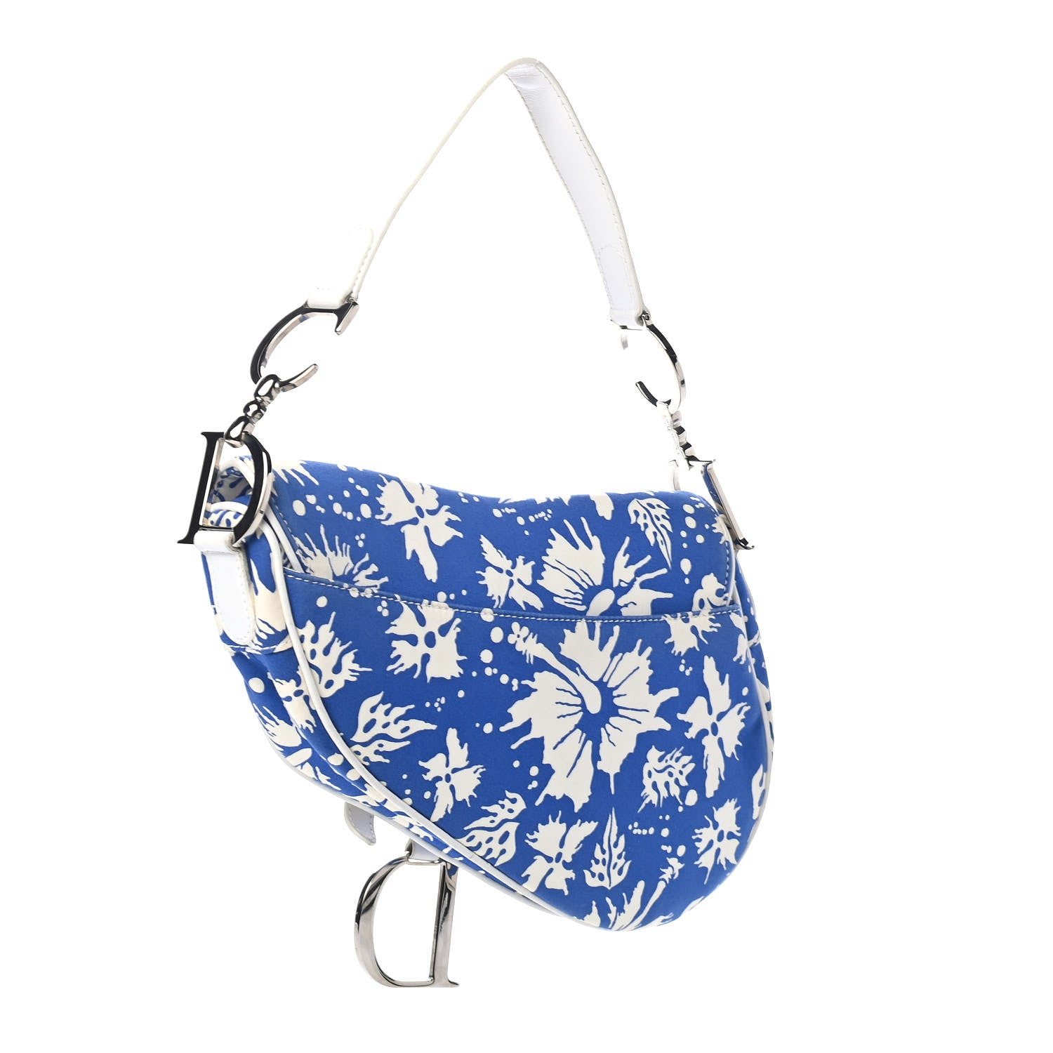 Christian Dior Canvas Hibiscus Saddle Bag Blue White 2 of 4