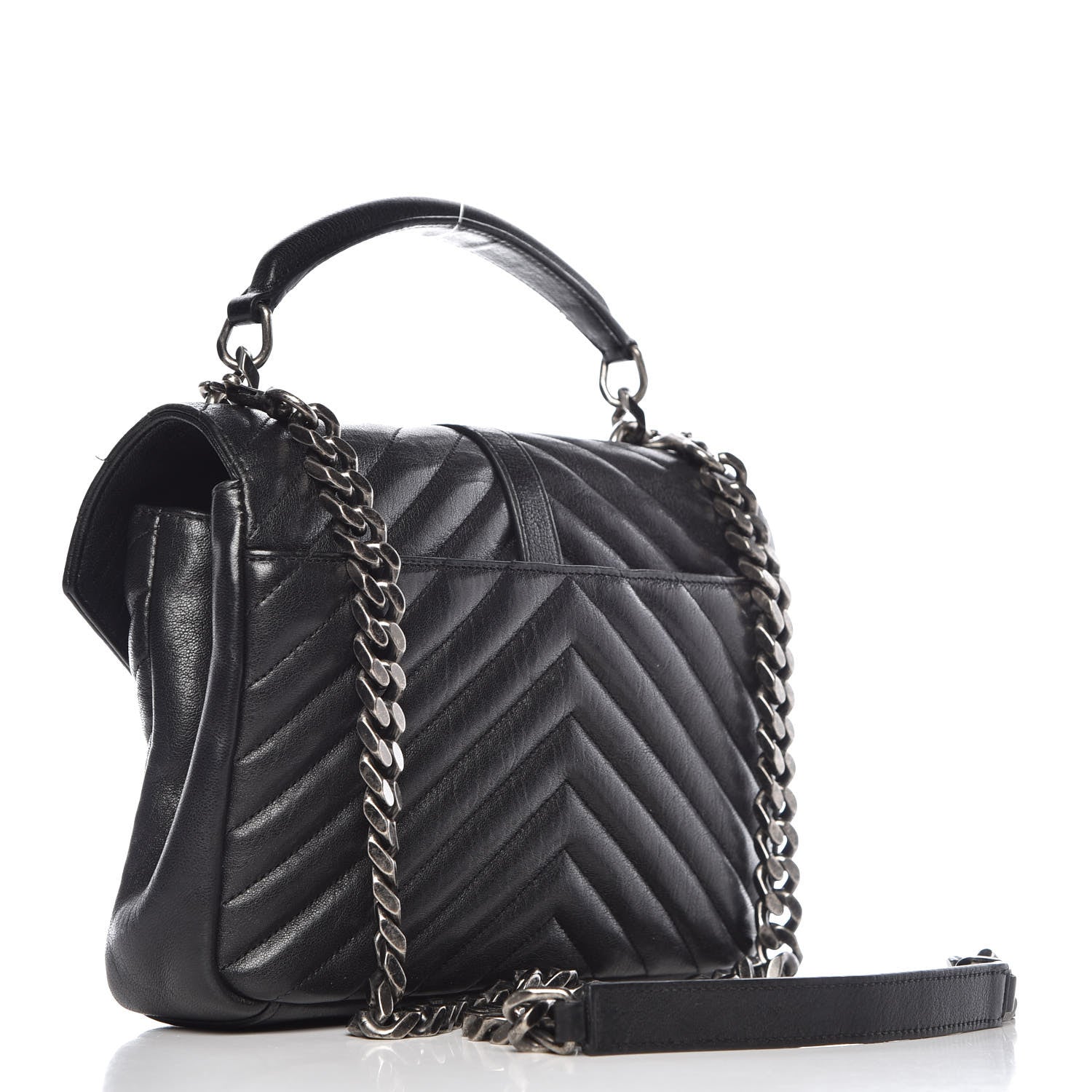 Saint Laurent Sheepskin Matelasse Chevron Monogram Medium College Bag Black 3 of 14
