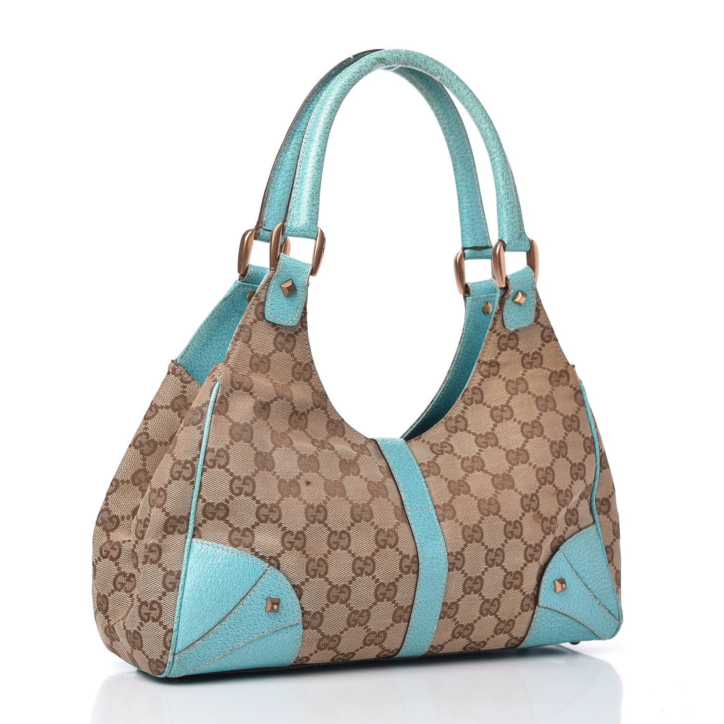 Monogram Calfskin Large Bardot Shoulder Bag Turquoise