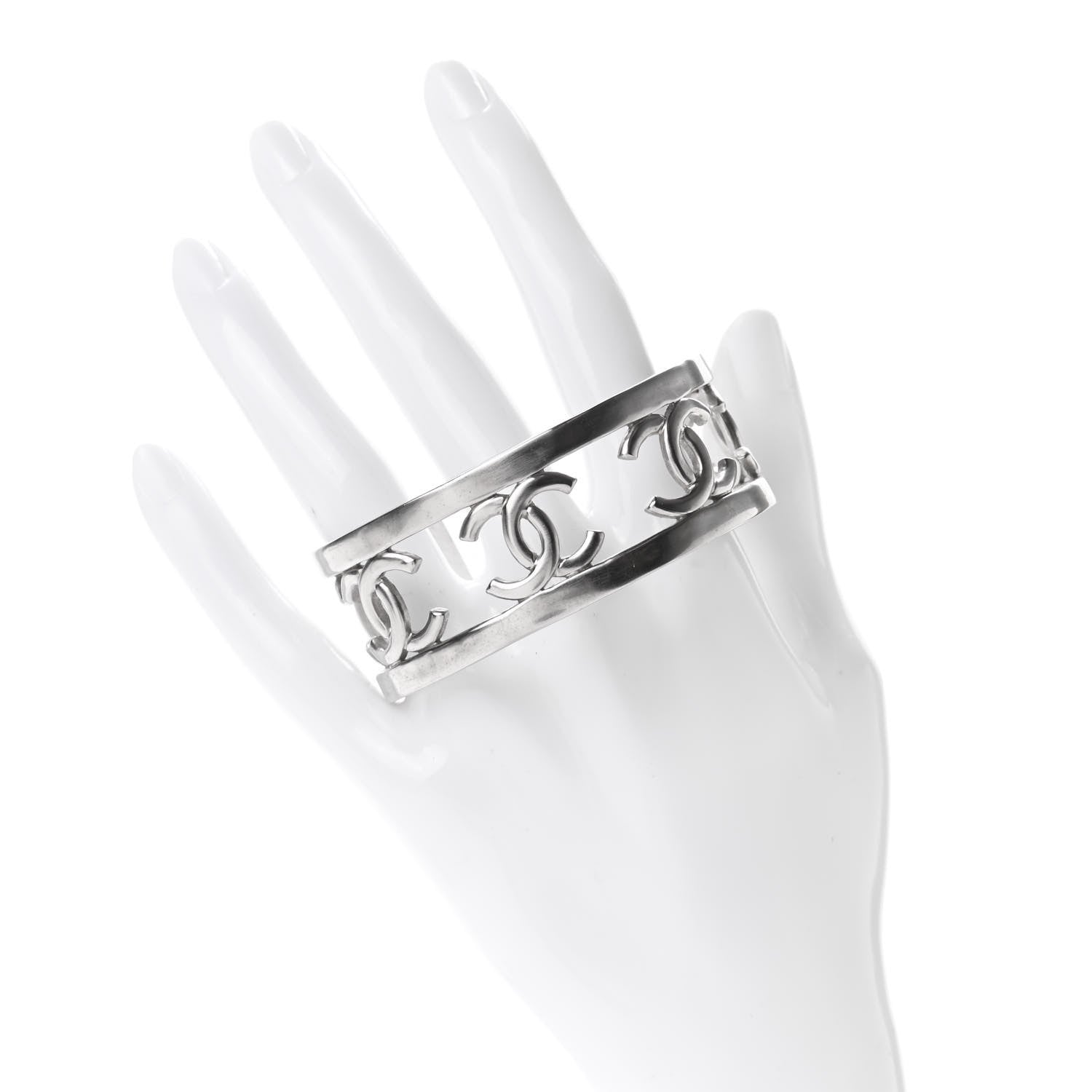 Chanel Metal Logo CC Cuff Silver 2 of 4