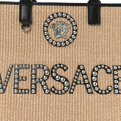 Versace Raffia Studded La Medusa Large Tote Beige 7 of 9