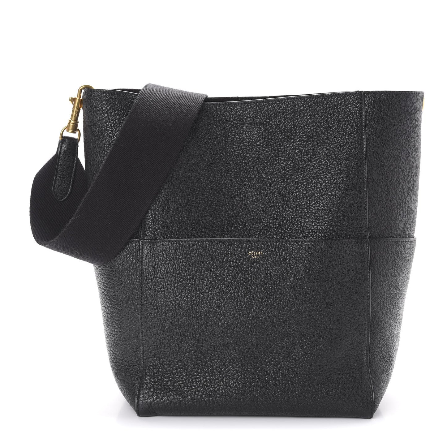 Soft Grained Calfskin Sangle Bucket Bag Black