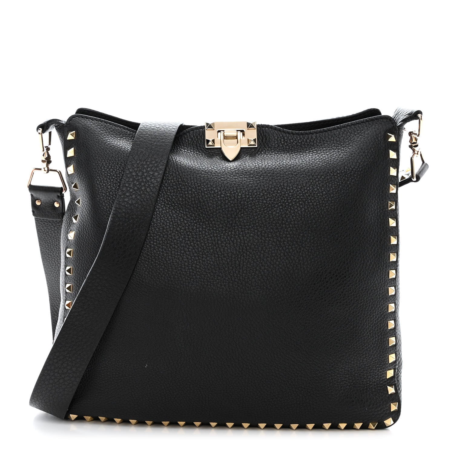 Valentino Garavani Pebbled Calfskin Large Rockstud Flip-Lock Messenger Bag Black 1 of 12