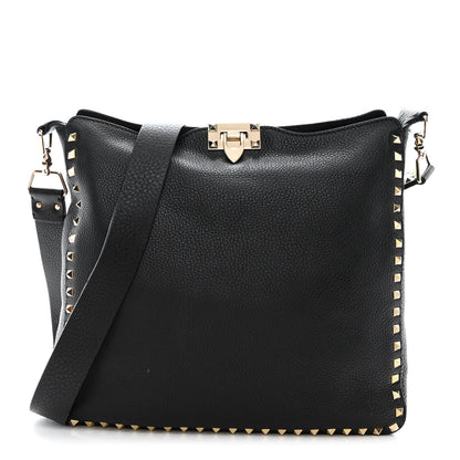 Valentino Garavani Pebbled Calfskin Large Rockstud Flip-Lock Messenger Bag Black 1 of 12