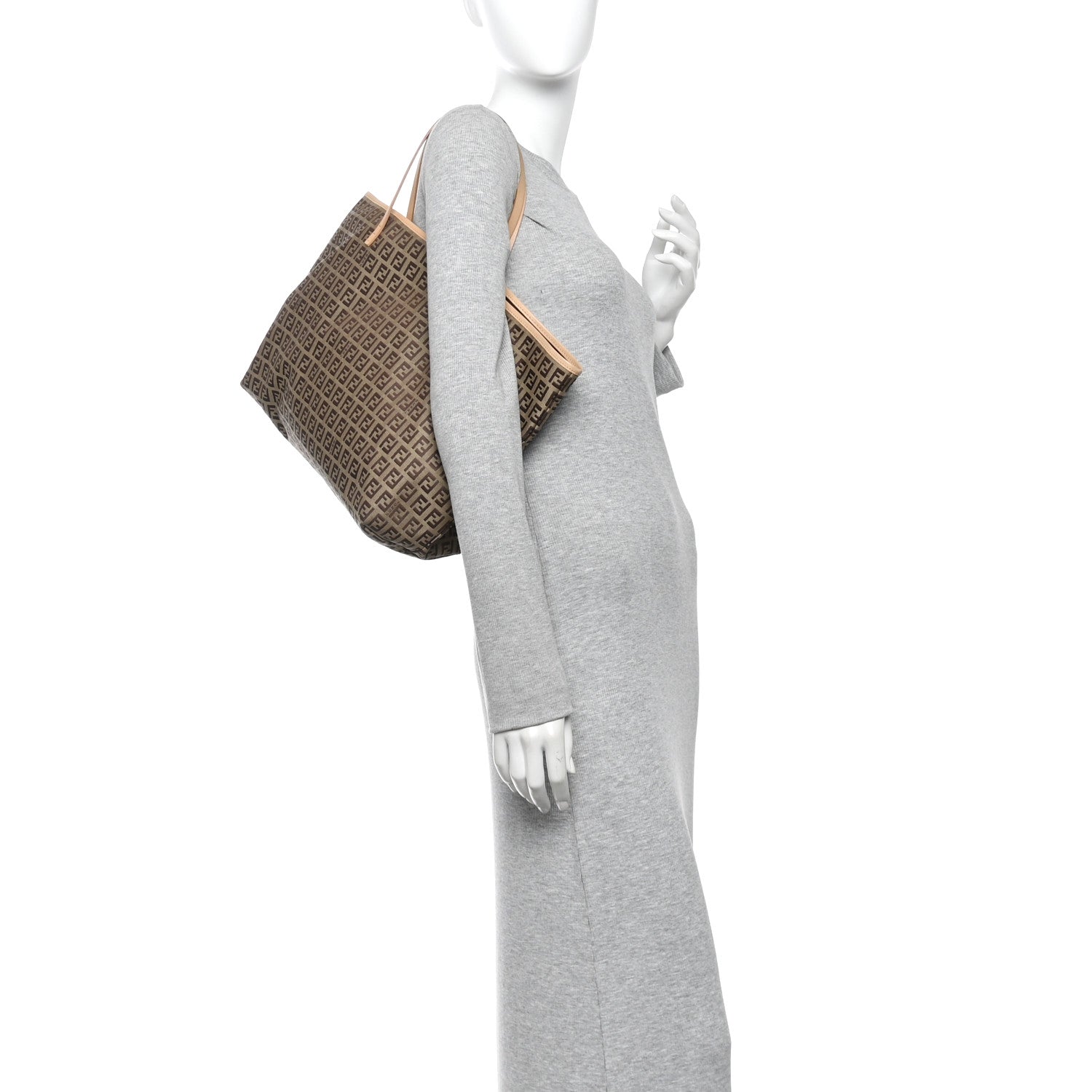 Fendi Zucchino Shopping Tote Beige Beige Tobacco 2 of 14