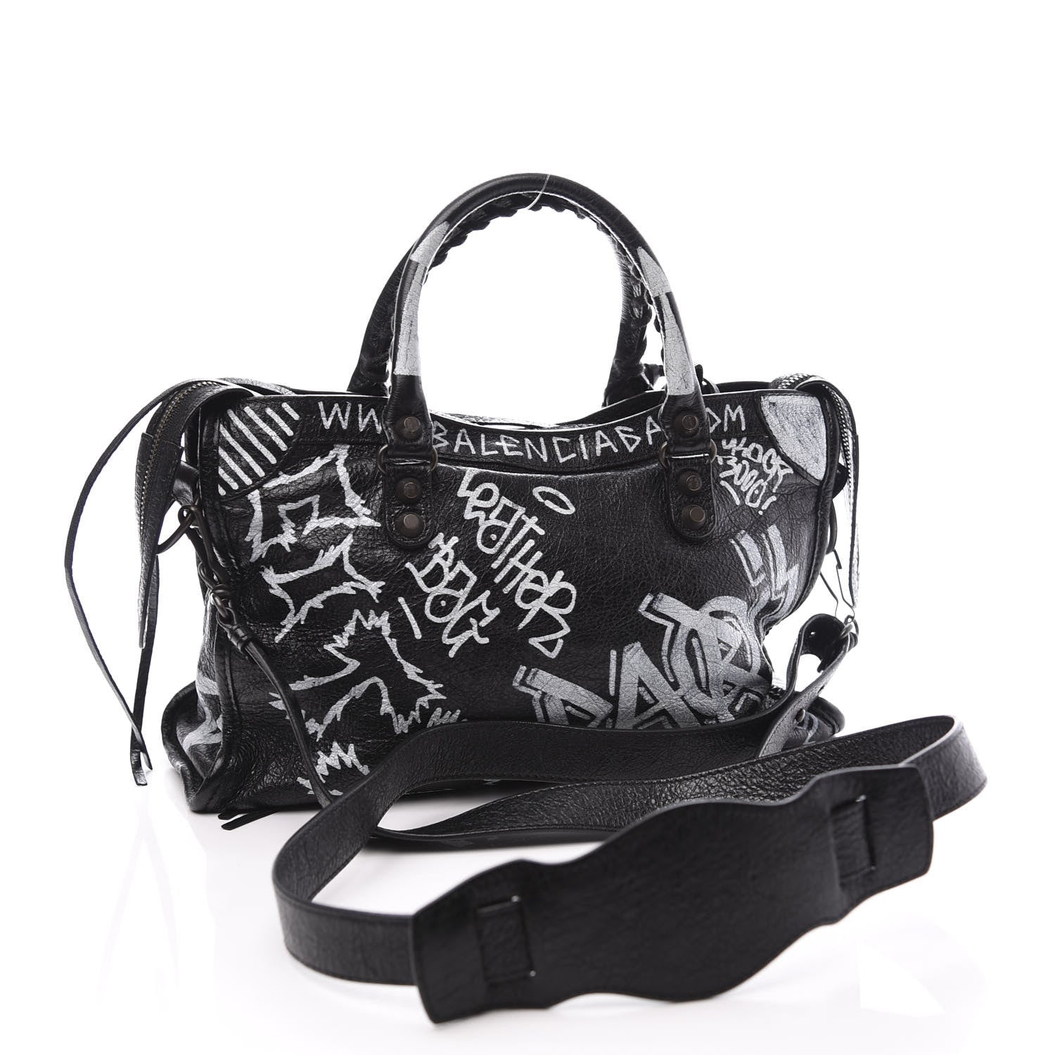 Balenciaga Agneau Classic Hardware Graffiti All Over S City Black 3 of 13
