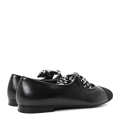 Chanel Lambskin Grosgrain Silk CC Mary Jane Flats 40 Black White 5 of 9