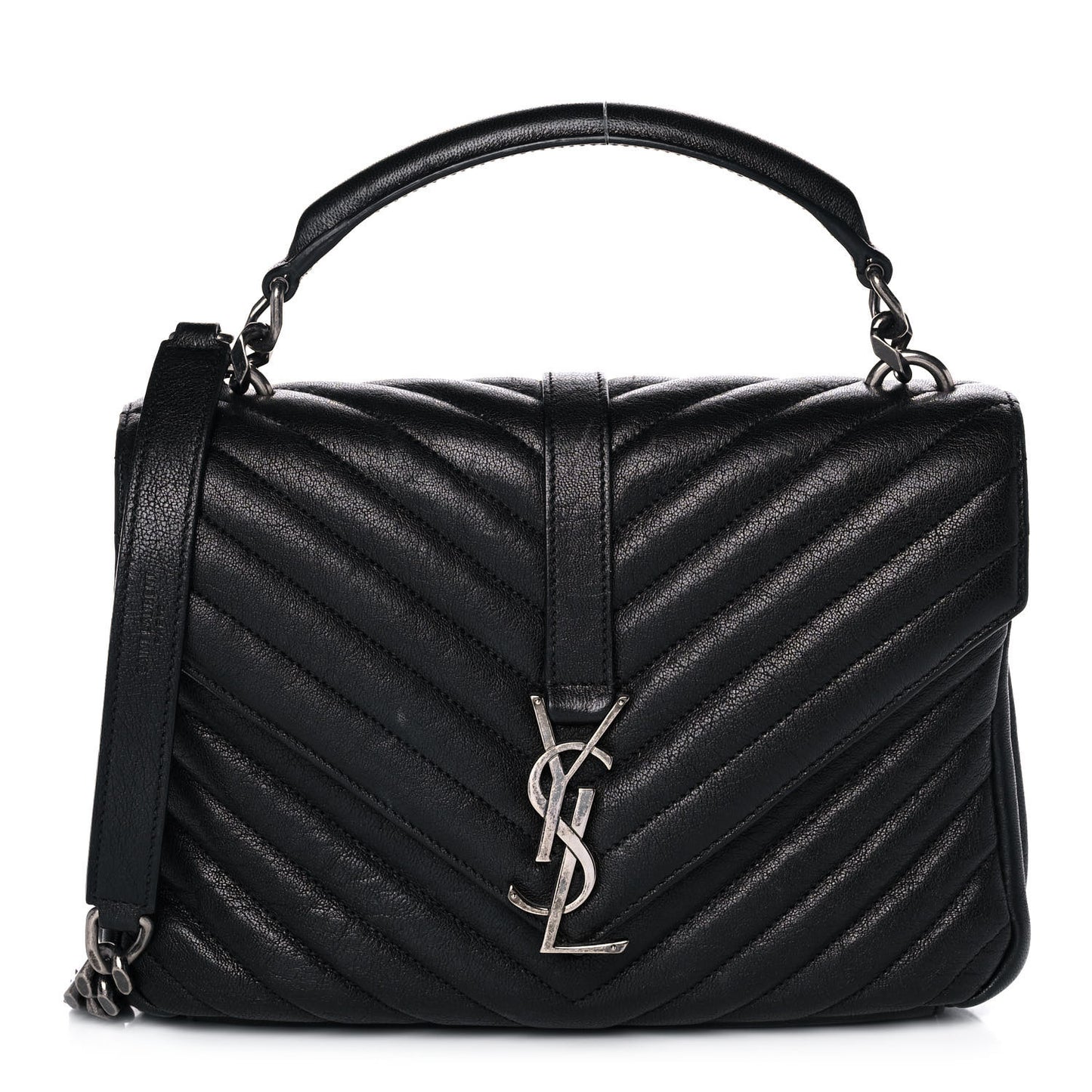 Sheepskin Matelasse Chevron Monogram Medium College Bag Black