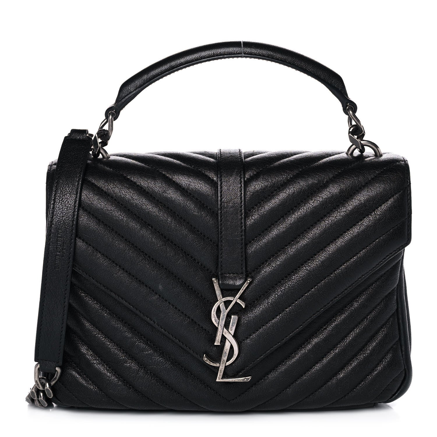 Saint Laurent Sheepskin Matelasse Chevron Monogram Medium College Bag Black 1 of 16