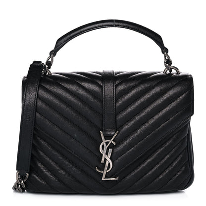 Saint Laurent Sheepskin Matelasse Chevron Monogram Medium College Bag Black 1 of 16