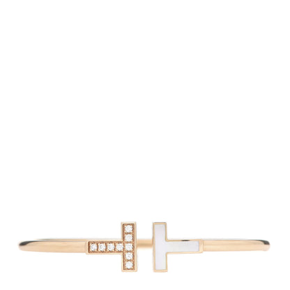 Tiffany 18K Rose Gold Diamond Mother of Pearl T Wire Bracelet 1 of 5