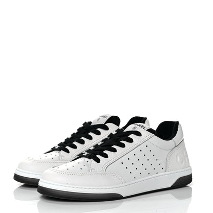 Chanel Grained Calfskin Fabric Womens Logo Sneakers 40 White Black 3 of 8