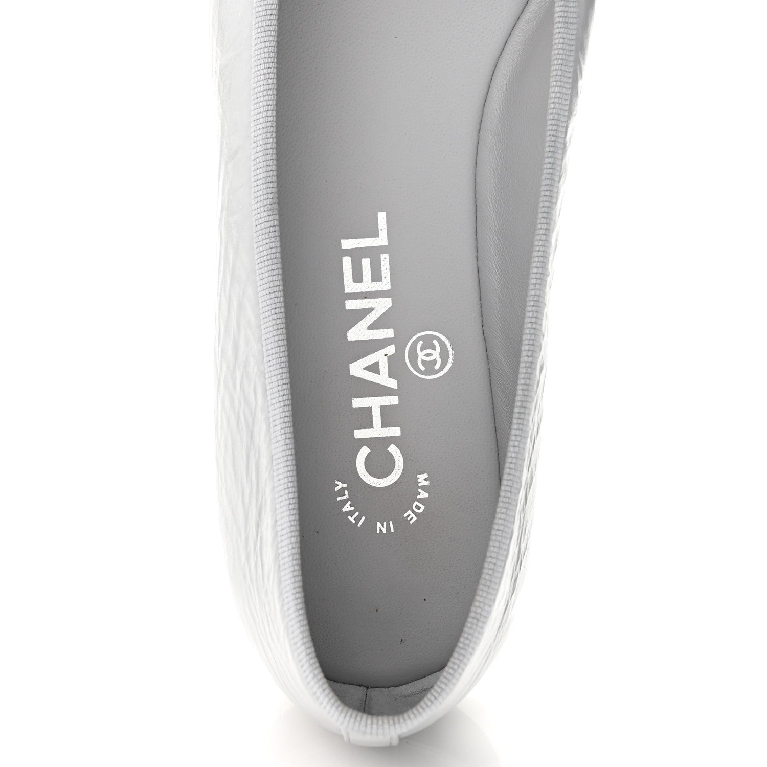 Chanel Shiny Crumpled Calfskin Patent CC Cap Toe Ballerina Flats 39 Grey Black 7 of 10