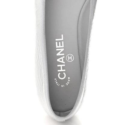 Chanel Shiny Crumpled Calfskin Patent CC Cap Toe Ballerina Flats 39 Grey Black 7 of 10