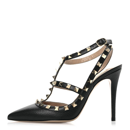 Valentino Garavani Calfskin Nappa Rockstud Ankle Strap 100mm Pumps 37 Black 1 of 14