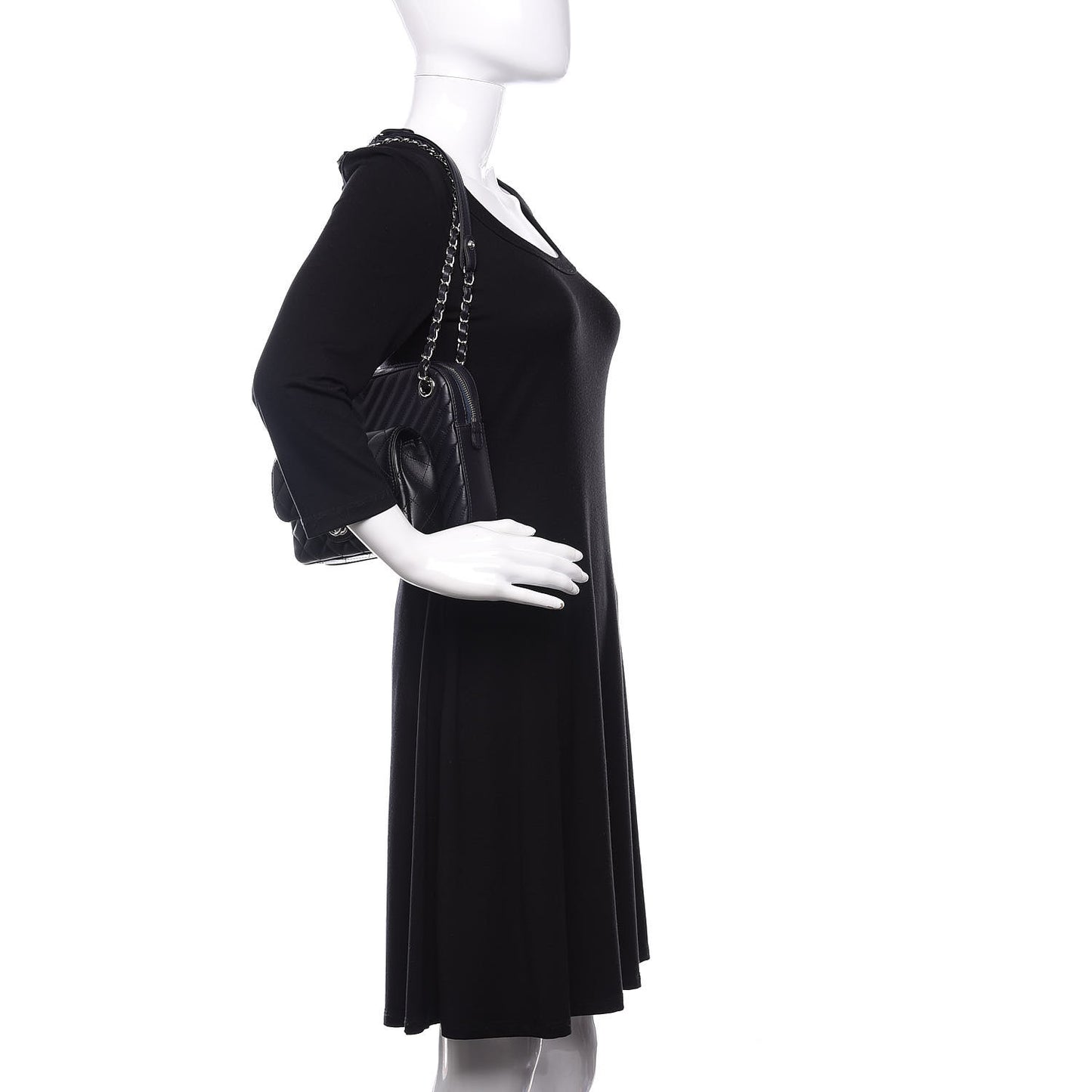 Calfskin Chevron Quilted Double Camera Bag With Flap Black