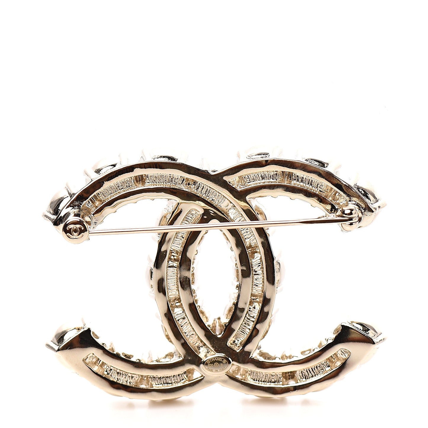 Pearl Crystal CC Brooch Gold Pearly White