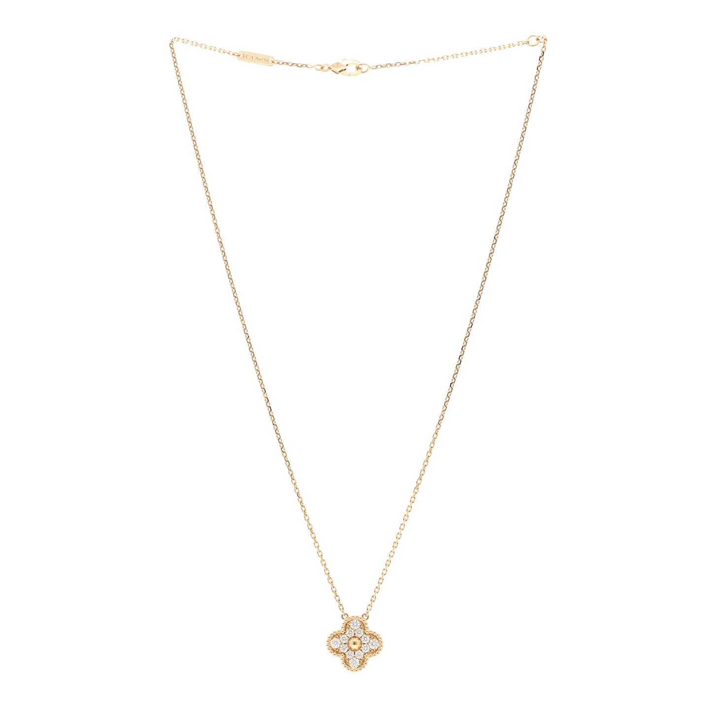 18K Yellow Gold Diamond Vintage Alhambra Pendant Necklace