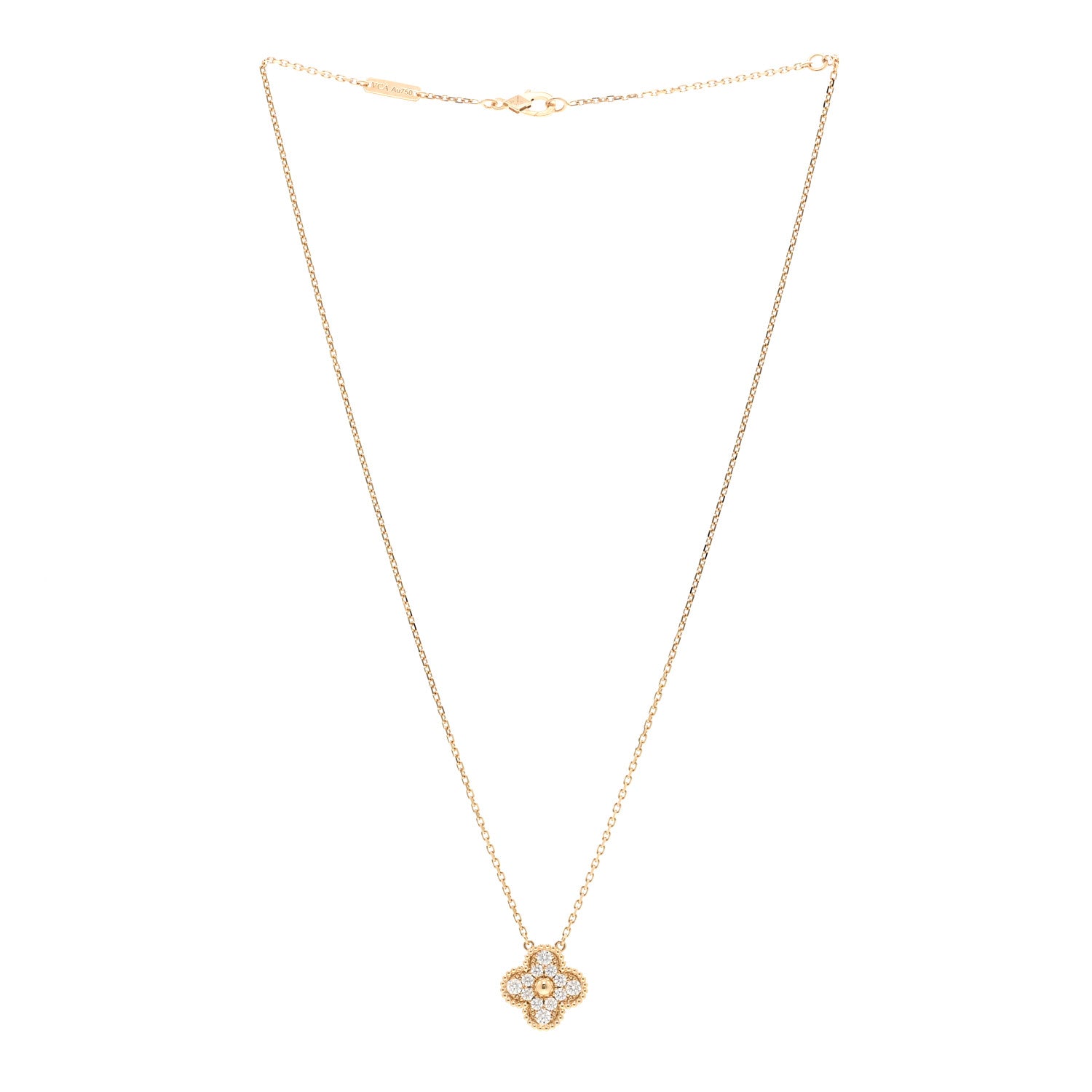 Van Cleef & Arpels 18K Yellow Gold Diamond Vintage Alhambra Pendant Necklace 3 of 6