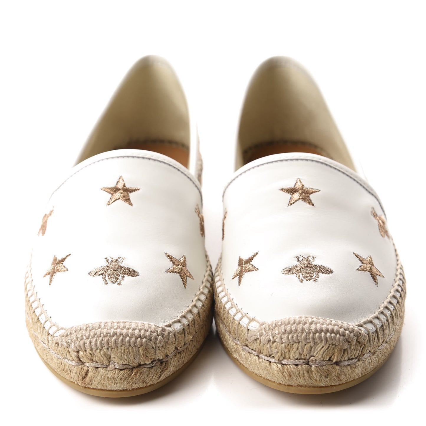 Calfskin Bee Star Embroidered Espadrilles 38 White