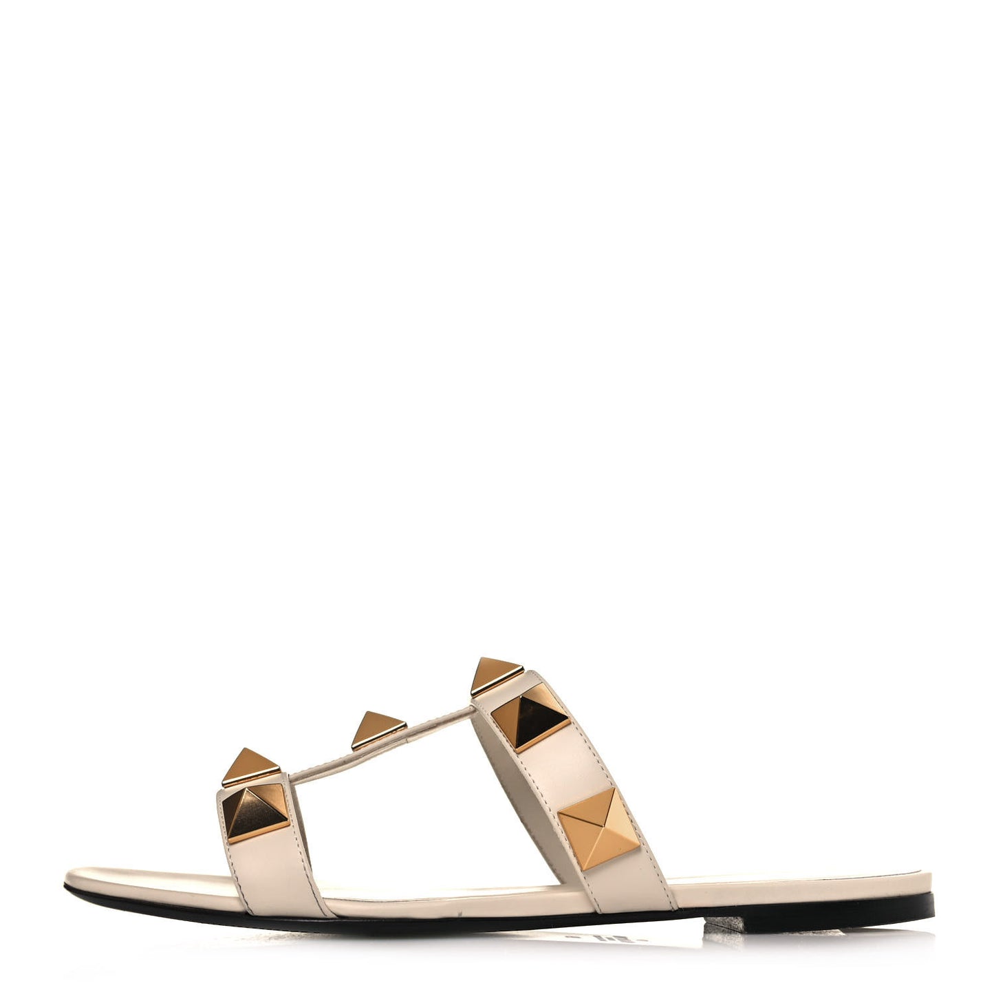 Calfskin Roman Stud Flat Slide Sandals 39 Light Ivory