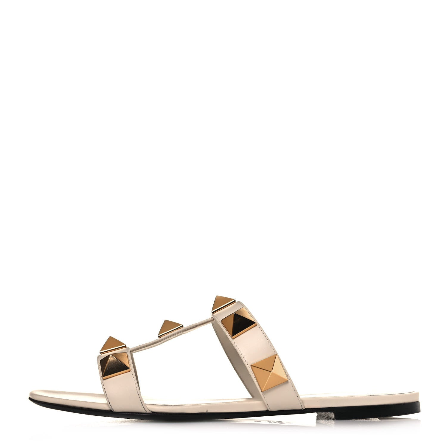 Valentino Garavani Calfskin Roman Stud Flat Slide Sandals 39 Light Ivory 1 of 9